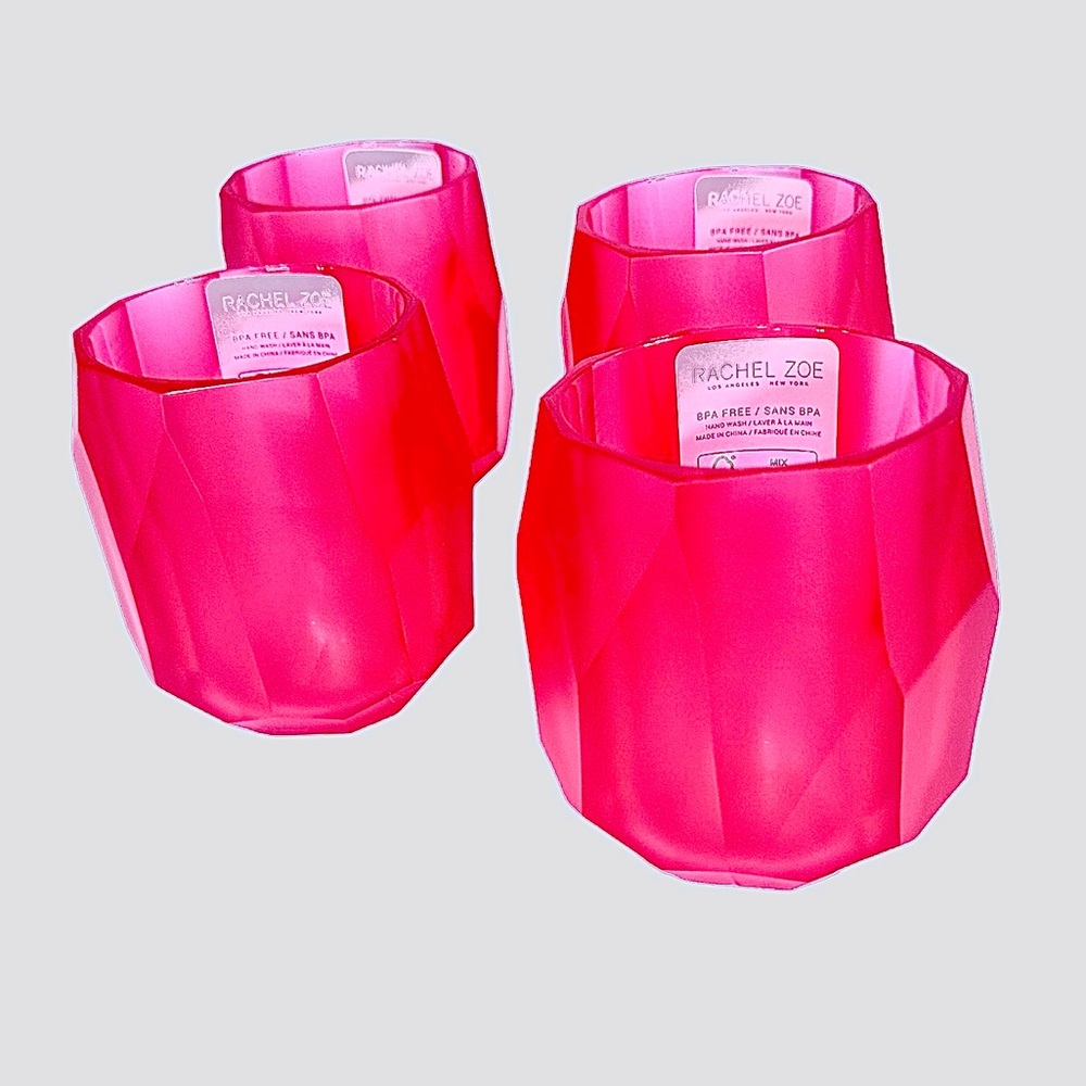 Rachel Zoe Pink Plastic / Acrylic Octagonal Cups Set of 4  BRAND NEW Glasses